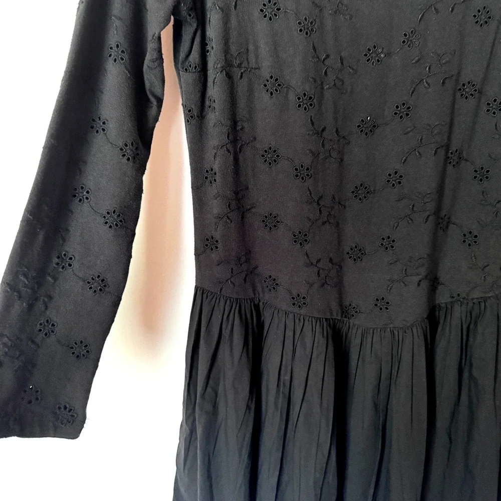 Free People Black Eyelet Long Sleeve Scoop Back Surley Mini Dress Size M